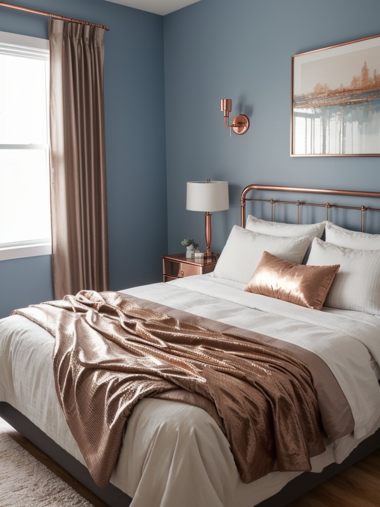 Create a Blue Retreat: Add Warm Metallic Accents to Your Bedroom!