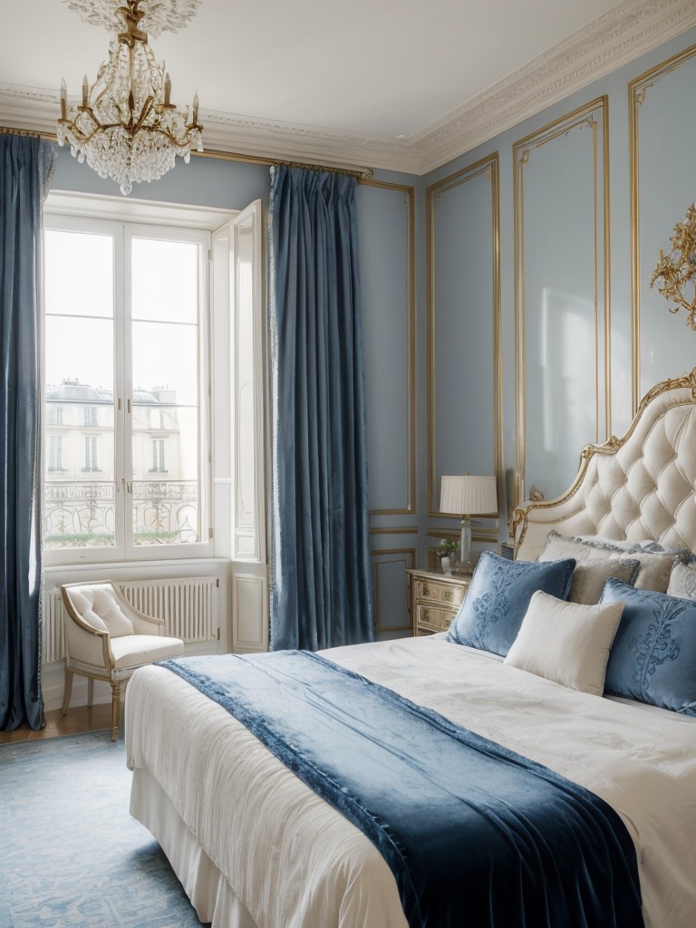 Parisian-Inspired Apartment Style: Enchanting Blue Bedroom Bliss