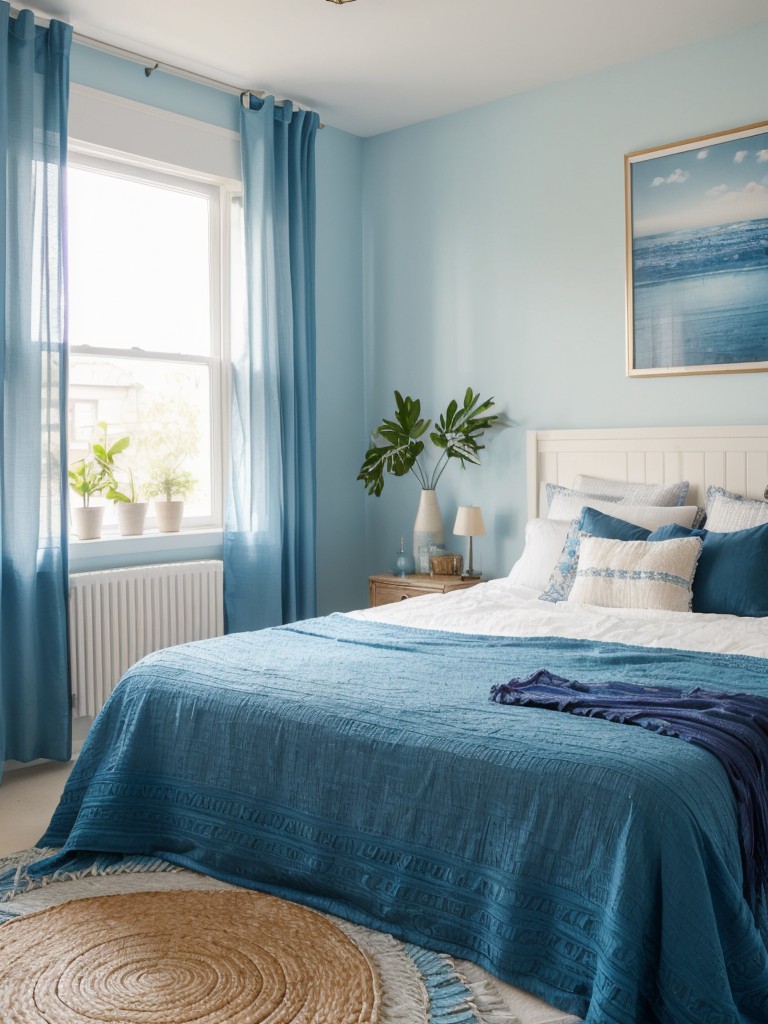 Blue Bedroom Bliss: Bohemian Vibes with Layered Textiles and Eclectic Decor