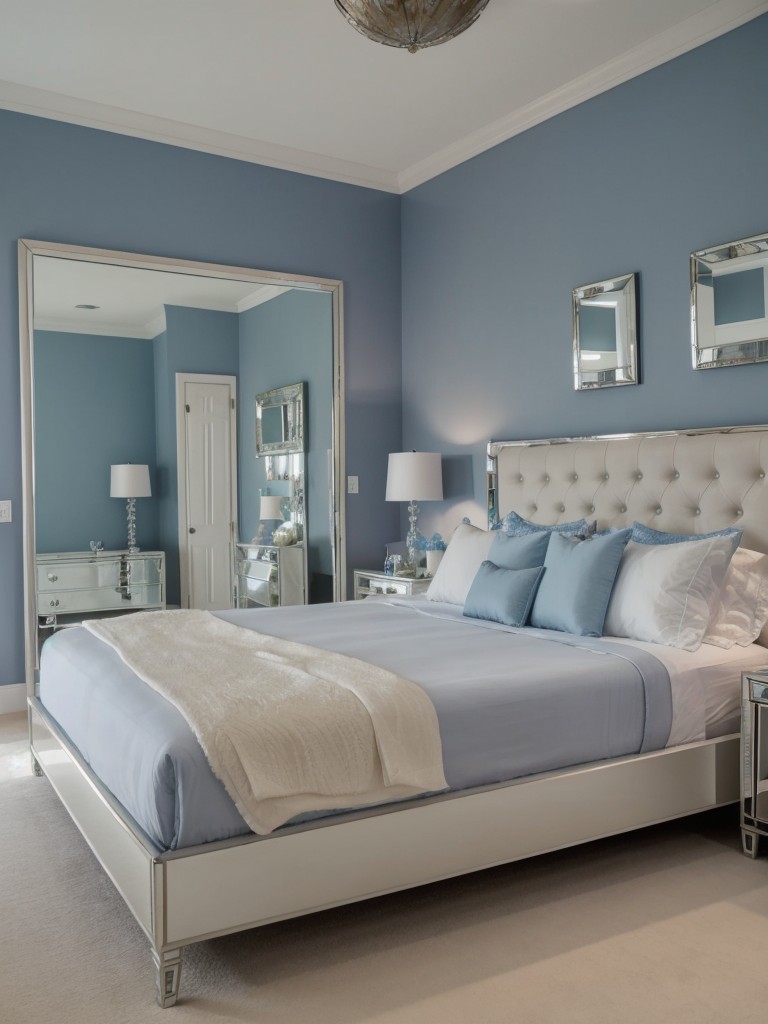 Transform Your Apartment with Serene Blue Decor & Glam Mirrored Furniture