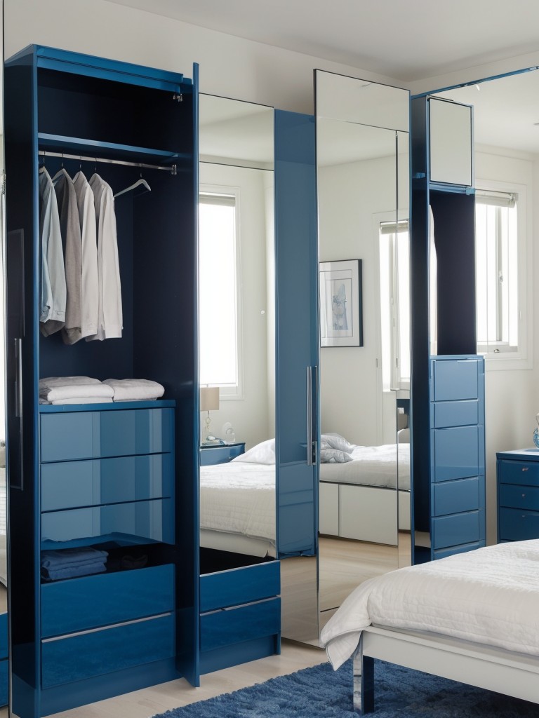 Get Serene Vibes with Blue Bedroom Decor & Sleek Mirrored Wardrobe