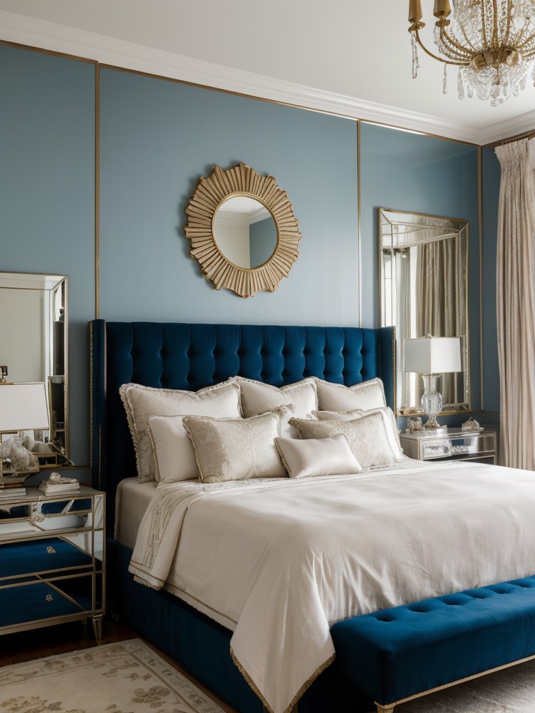 Create a Hollywood Regency-inspired bedroom with Blue as the Captivating Allure!