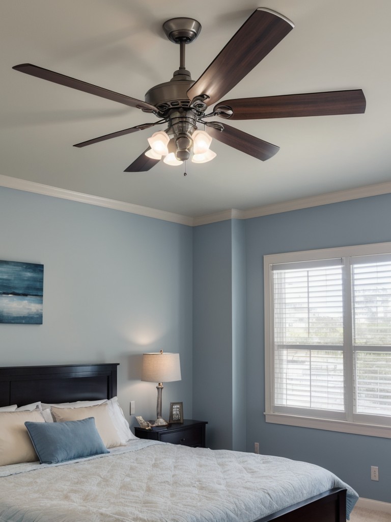 Create a Serene Blue Bedroom with a Ceiling Fan-Light Combo