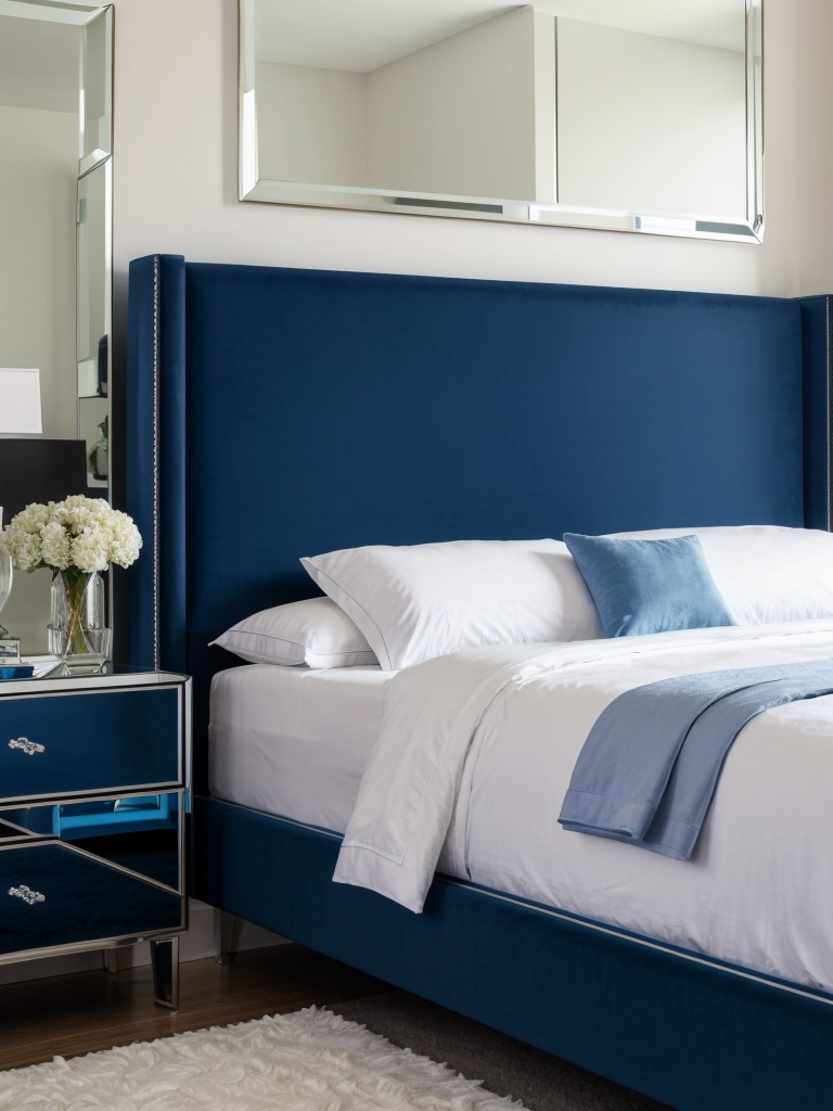 Turn Your Bedroom into a Hollywood Oasis with Mirrored Nightstands and Plush Headboard