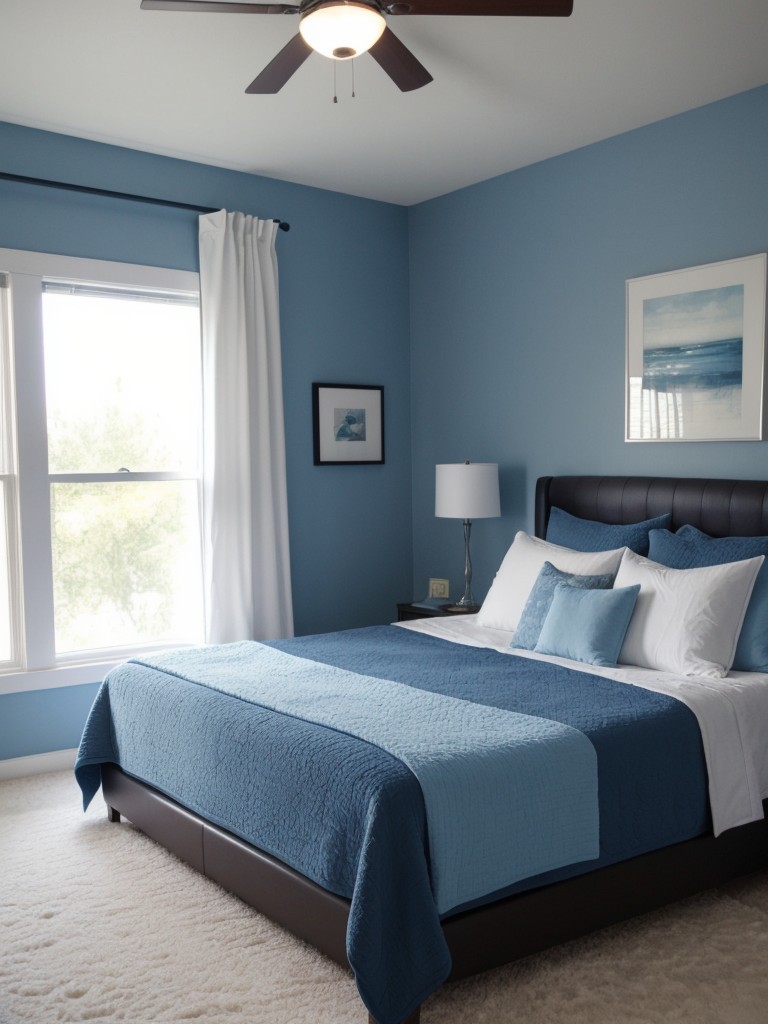 Upgrade Your Apartment with Blue Bedroom Bliss. Get Cozy with a Plush Rug!