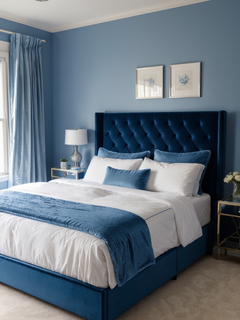 Blue Bedroom Makeover: Add Glamour with a Velvet Ottoman!