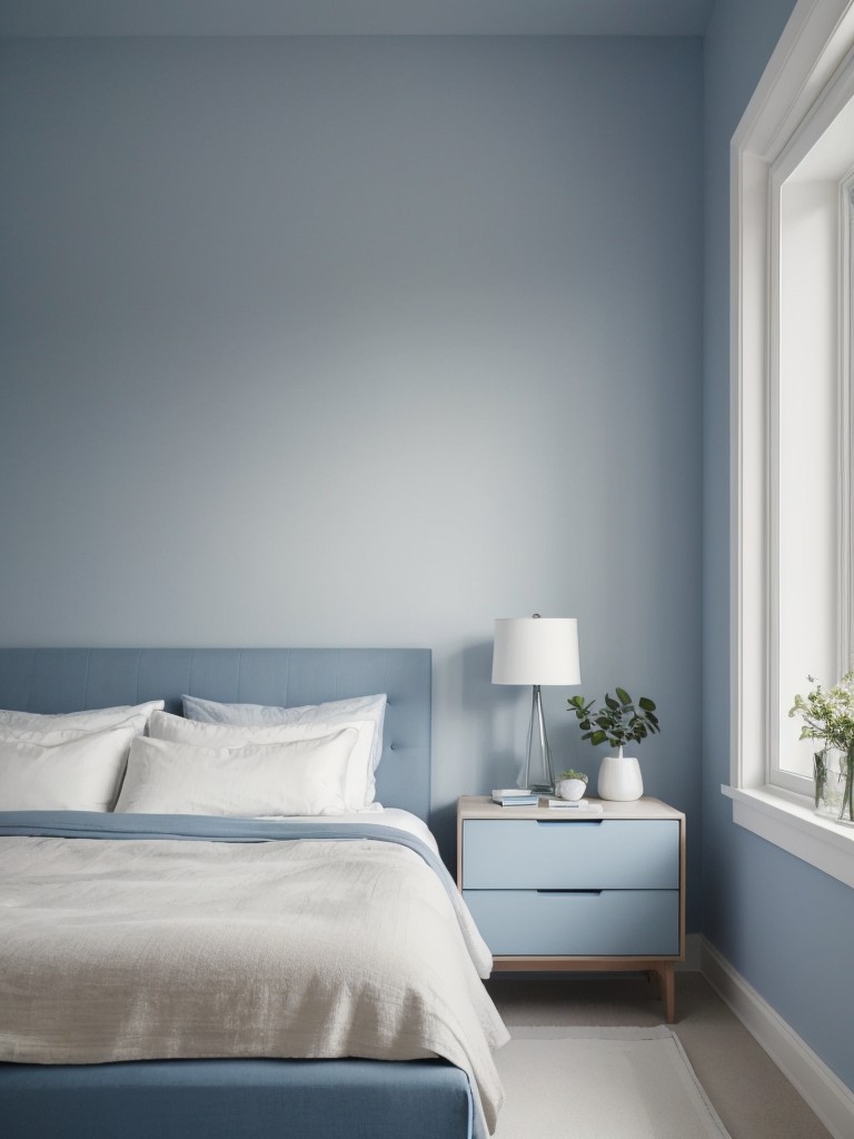 Escape to a Serene Blue Bedroom Oasis with Minimalist Furniture