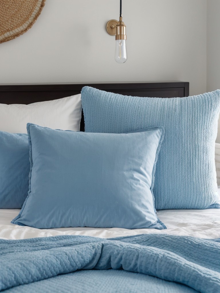 Create a Cozy Blue Bedroom Oasis with Plush Pillows and Soft Blankets!