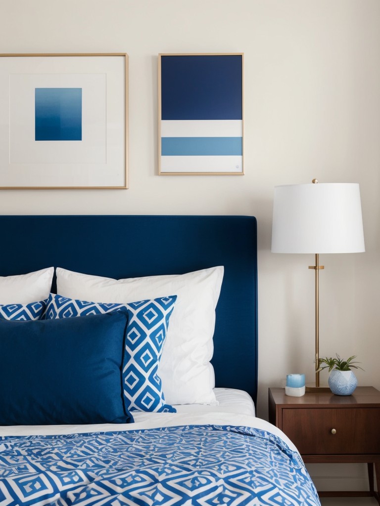 Geometric Patterns and Bold Prints: Elevate your Apartment with Serene Blue Bedroom Styling