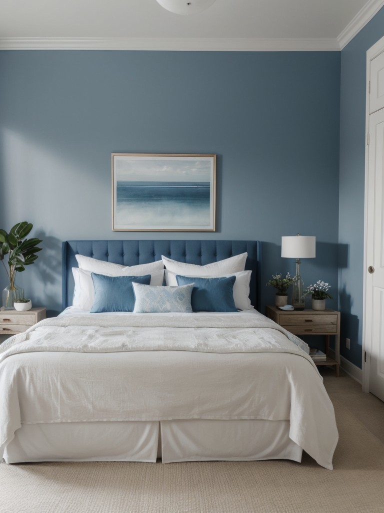 Cozy Apartment Vibes: Create a Blue Bedroom Oasis with Natural Touches!