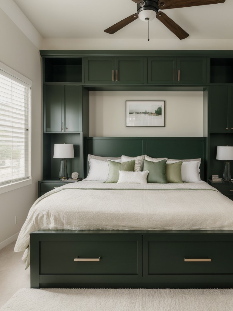 Green-themed bedroom makeover: Stylish storage solutions for a clutter-free space!