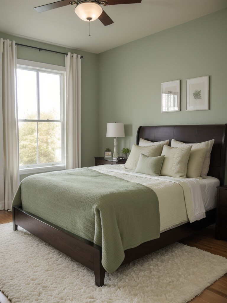 Cozy Green Décor: Transform Your Bedroom with a Shaggy Rug!