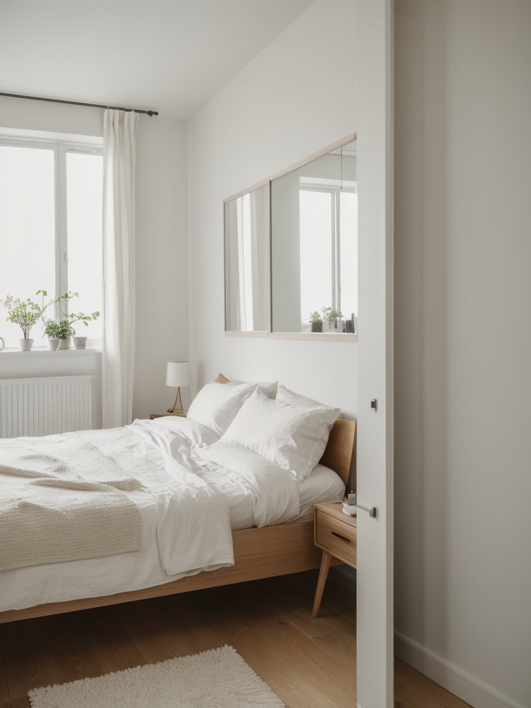 Sleek Scandinavian Bedroom: Expand Space with Full-Length Mirror!