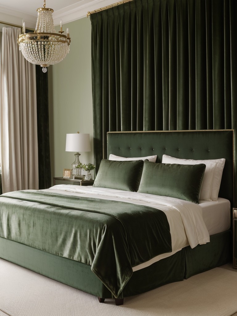 Luxury Bedroom Retreat: Velvet Headboards, Silky Bedding, Elegant Drapes