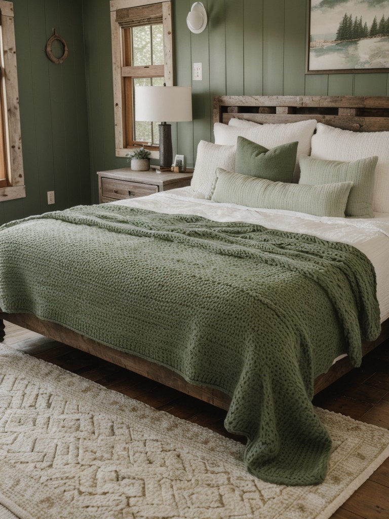 Cozy Cabin Vibes: Rustic & Serene Green Bedroom Décor Ideas!