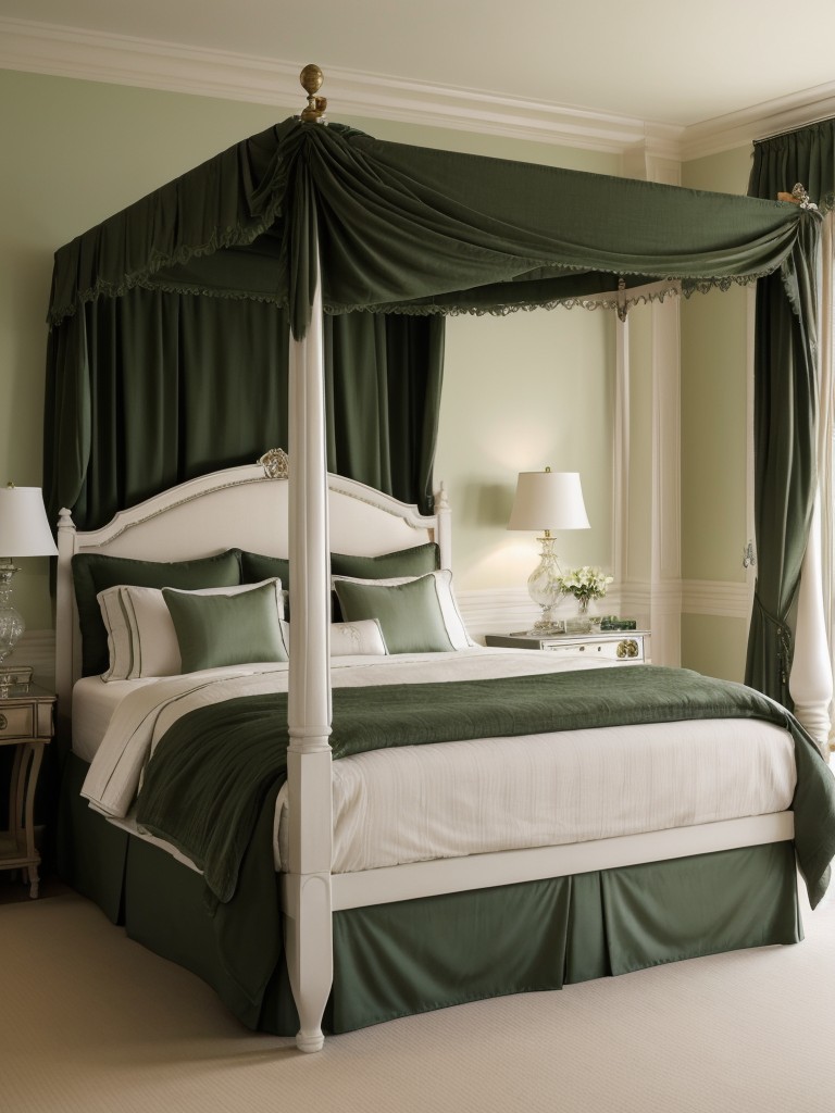 Regal Green Bedroom: Timeless Elegance with a Four-Poster Bed!