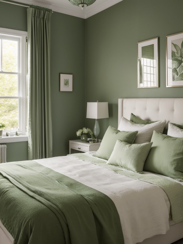 Serene Bedroom: Illuminate with Soft Greens and Delicate Fixtures!