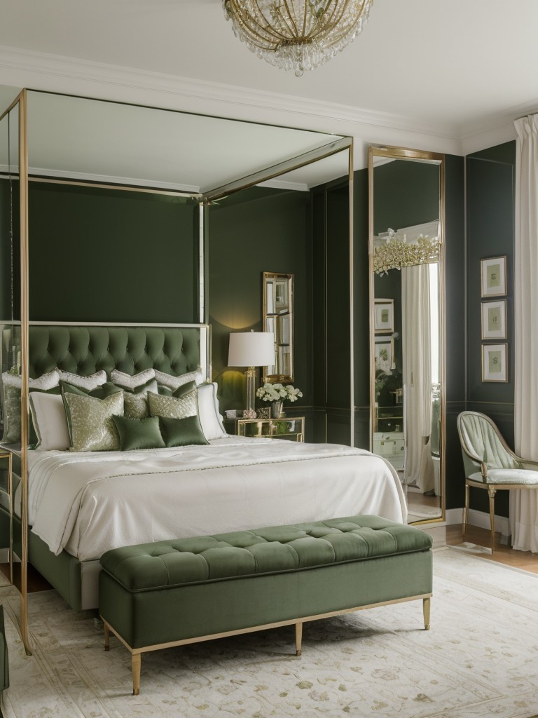 Luxurious Green Bedroom Ideas: Glam up with a Stunning Floor-Length Mirror!