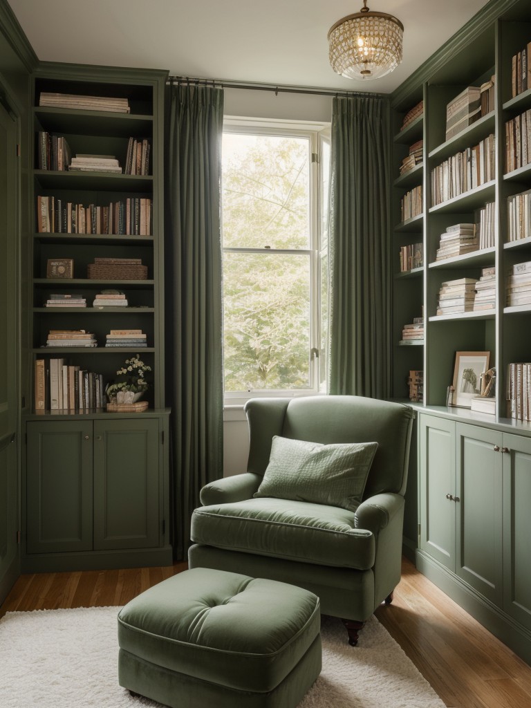 Cozy Reading Nook: Elevate Your Bedroom with Green Elegance!