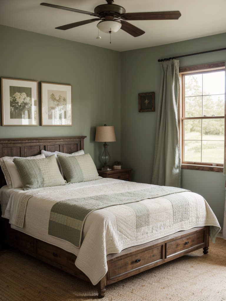 Rustic Farmhouse Bedroom: Embrace Green Elegance in Your Apartment!