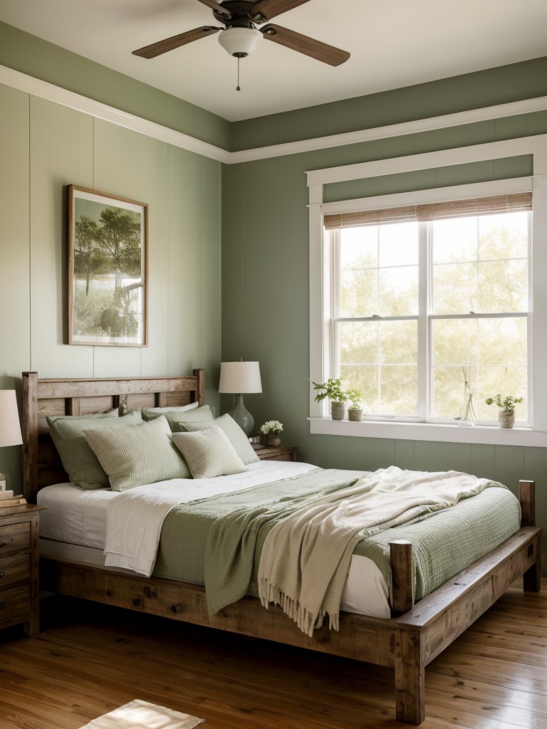 Rustic Haven: Green Bedroom Décor for a Modern Farmhouse Vibe!