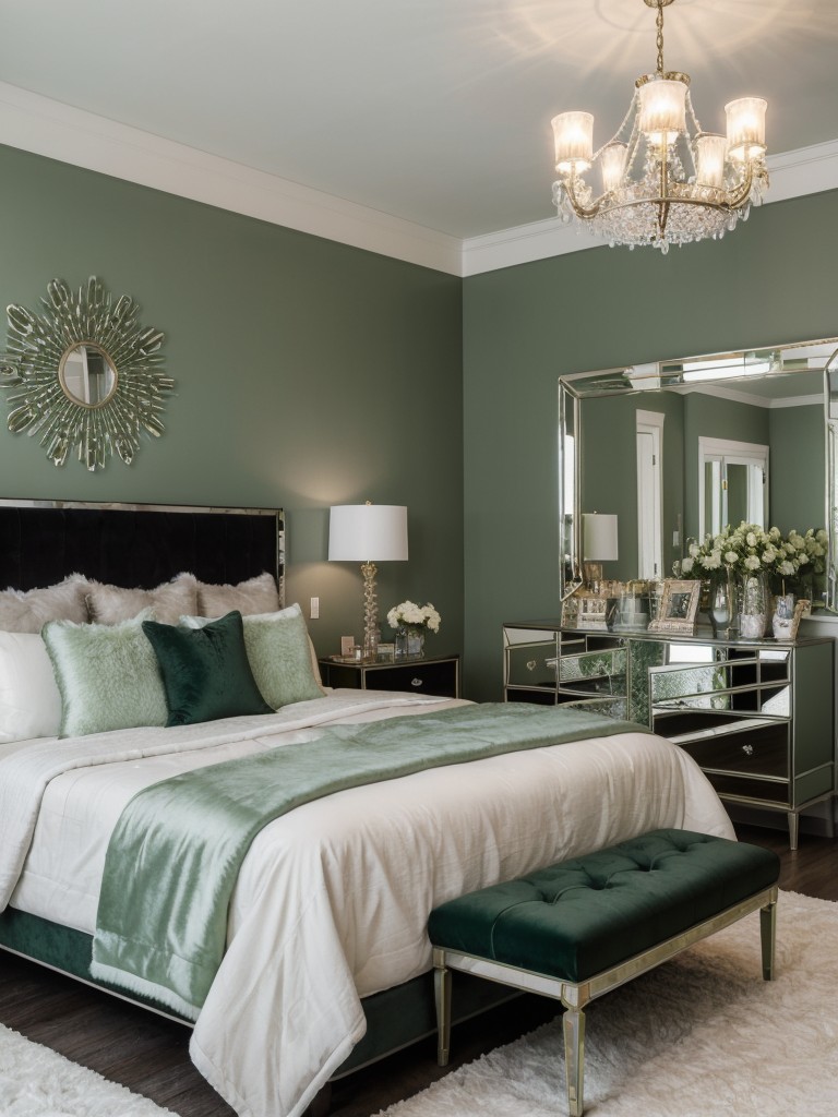 Green Bedroom Décor Ideas: Sparkling Chandeliers & Hollywood Glam!