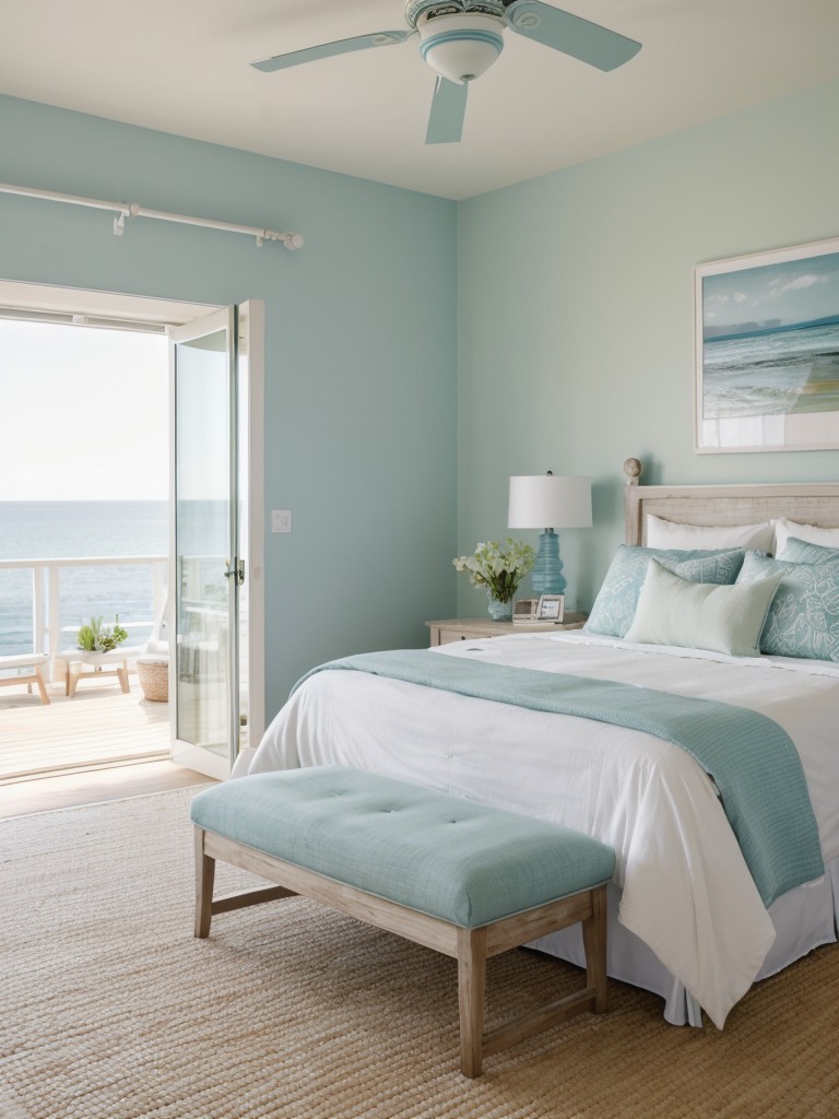 Coastal Bliss: Transform Your Bedroom with Seashell Decor and Serene Blue Tones!