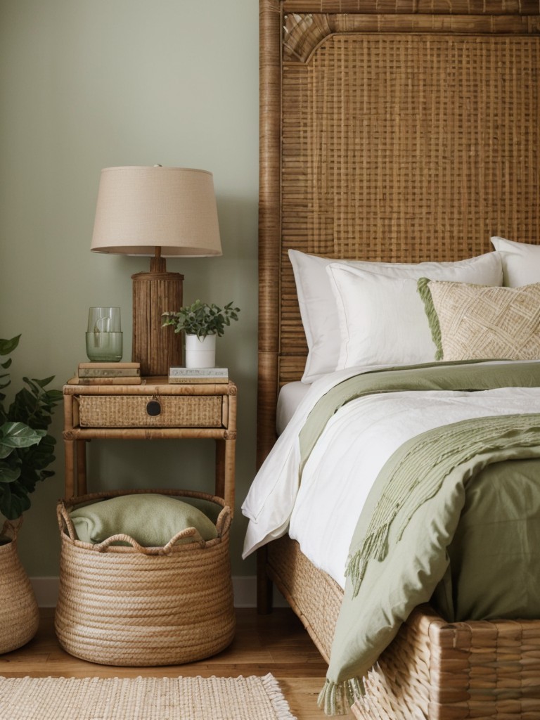 Boost Bedroom Vibes with Green Chic: Wood, Rattan, and Jute Décor!