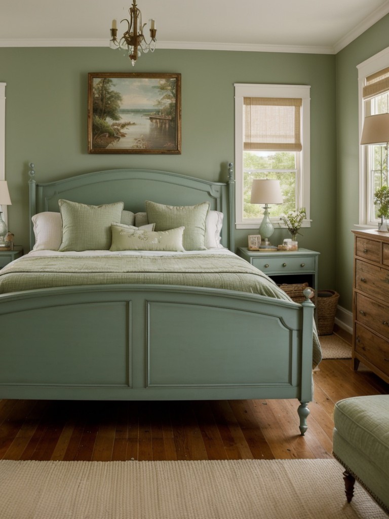 Vintage Charm: Transform Your Apartment with Green Bedroom Bliss!