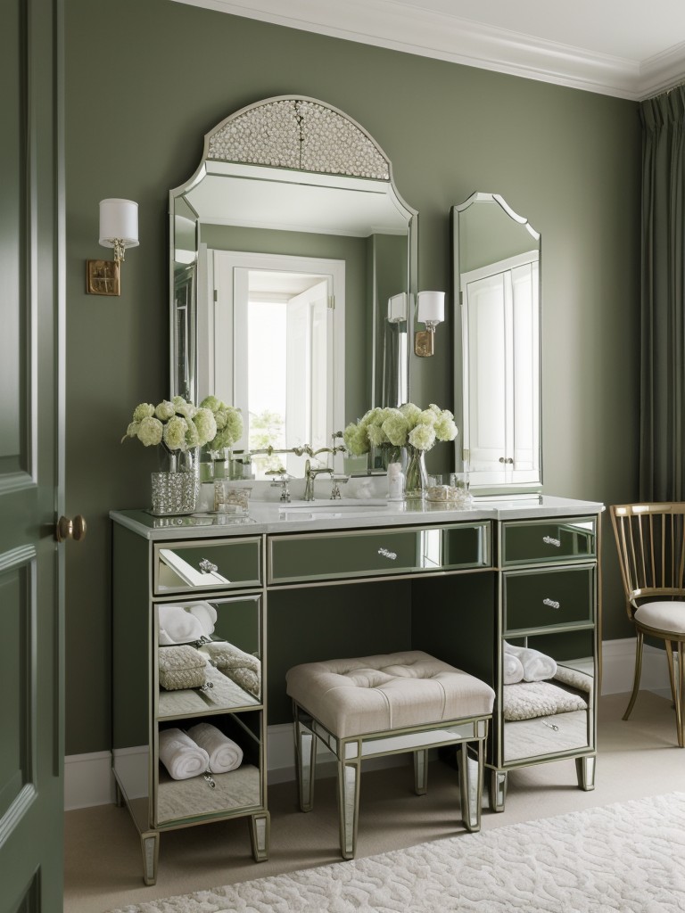 Green Bedroom Bliss: Create a Balanced Oasis with Mirrors, Luxe Headboards & Crystals!