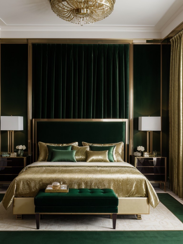 Green Bedroom Bliss: Create a Balanced Space with Velvet and Metallic Accents!