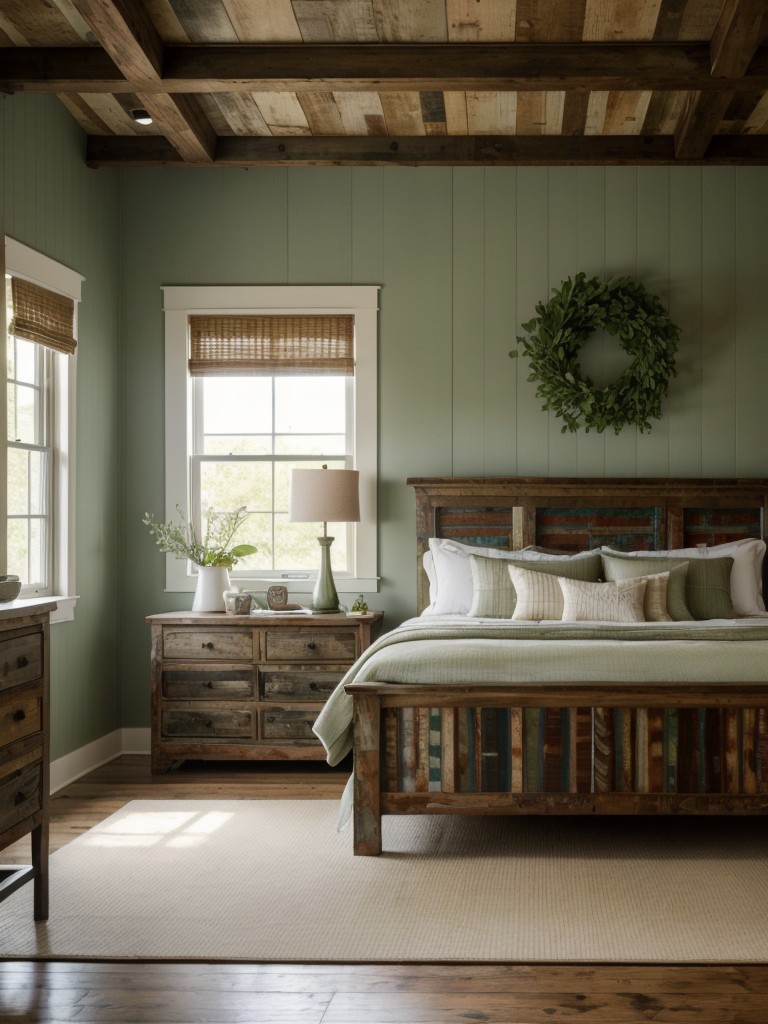 Rustic Charm: Create a Balanced Green Bedroom with Farmhouse Décor!