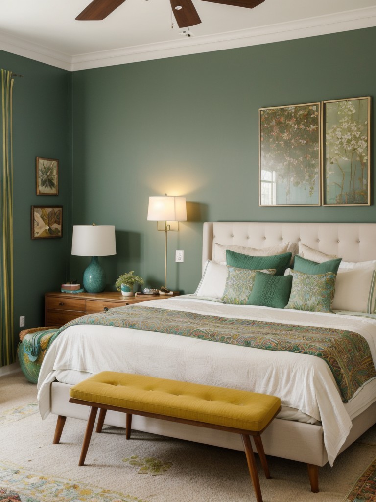 Green Bedroom Oasis: Embrace Eclectic Style for a Unique Apartment!