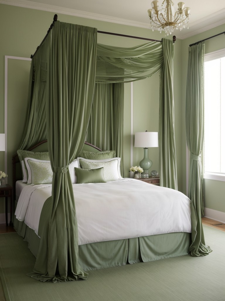 Lush Green Bedroom: Elevate Your Space with a Statement Canopy Bed!