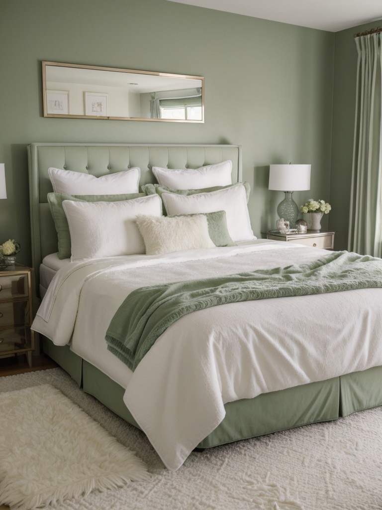 Green Bedroom Decor: Fresh and Luxurious Apartment Retreat!