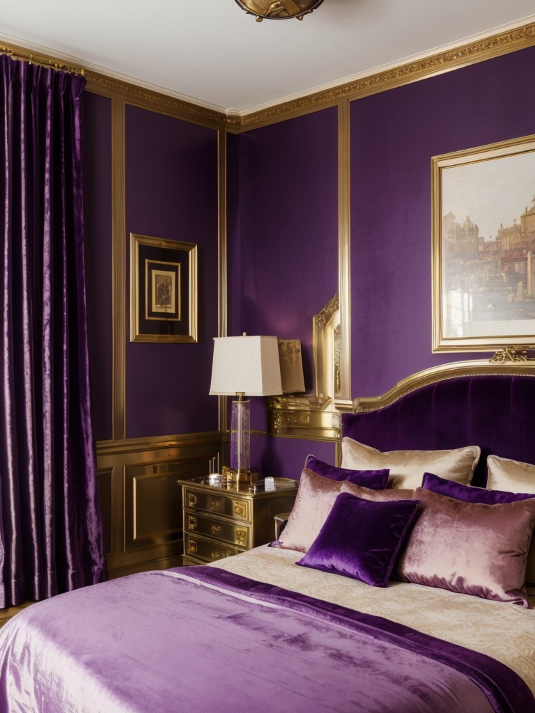 Purple Paradise: Create a regal bedroom with warm metallic accents and velvet drapes!