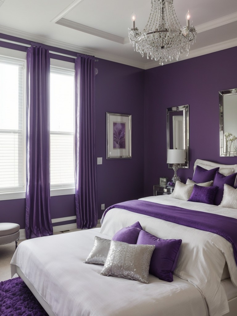 Sophisticated Purple Apartment Vibes: Charming Chandelier & Glam Silver Touches ?