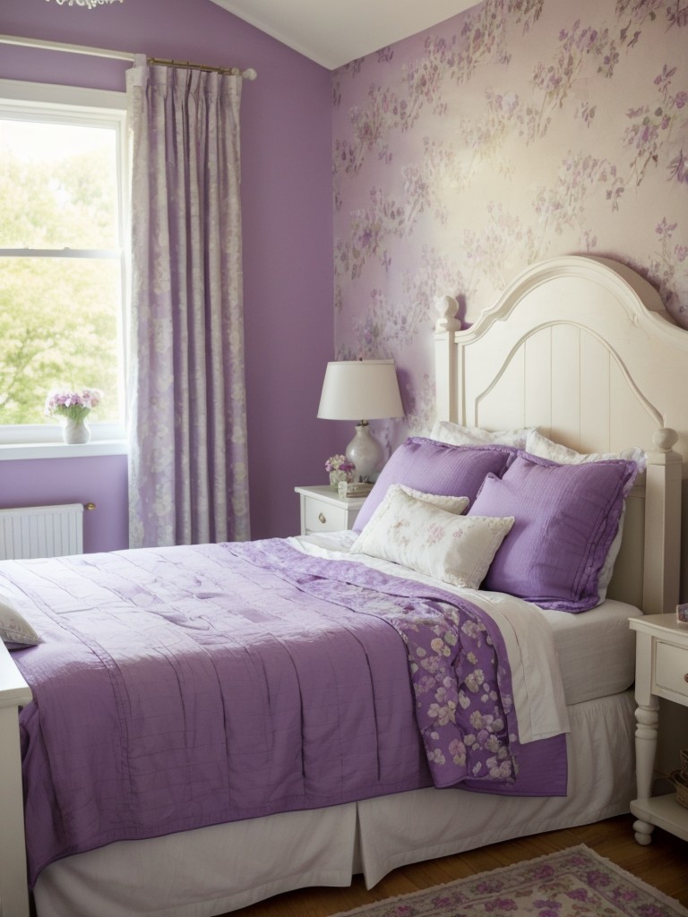 Cozy Cottage Purple Bedroom: Floral Patterns & Vintage Vibes