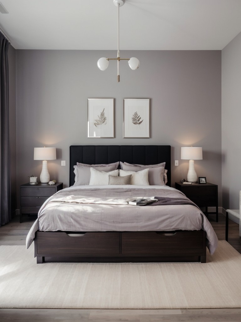 Modern Scandinavian Bedroom: Sleek & Serene Purple Decor