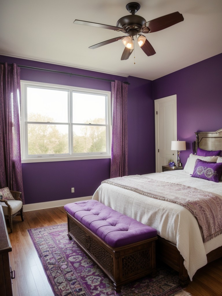 Chic Boho Oasis: Luxe Purple Apartment Bedroom