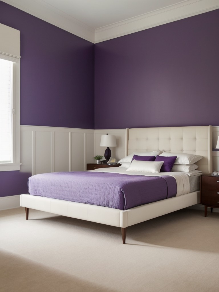 Sophisticated Mid-Century Apartment Style: Luxe Purple Bedroom Decor