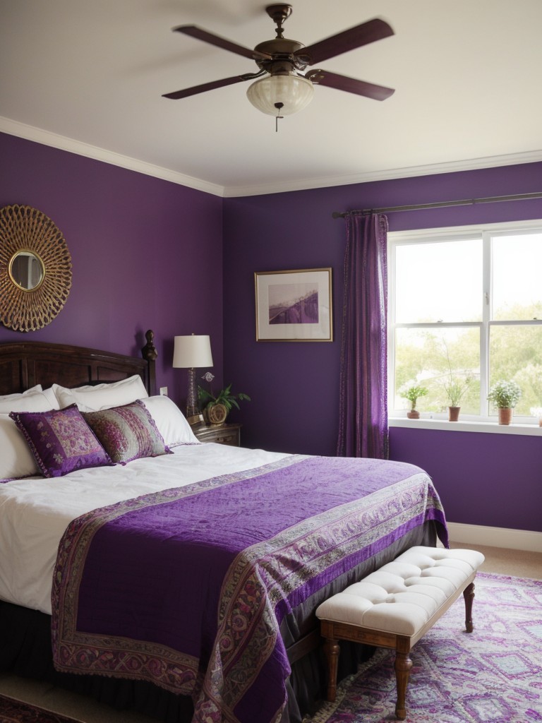 Cozy Boho Apartment Vibes. Luxurious Purple Bedroom Decor!