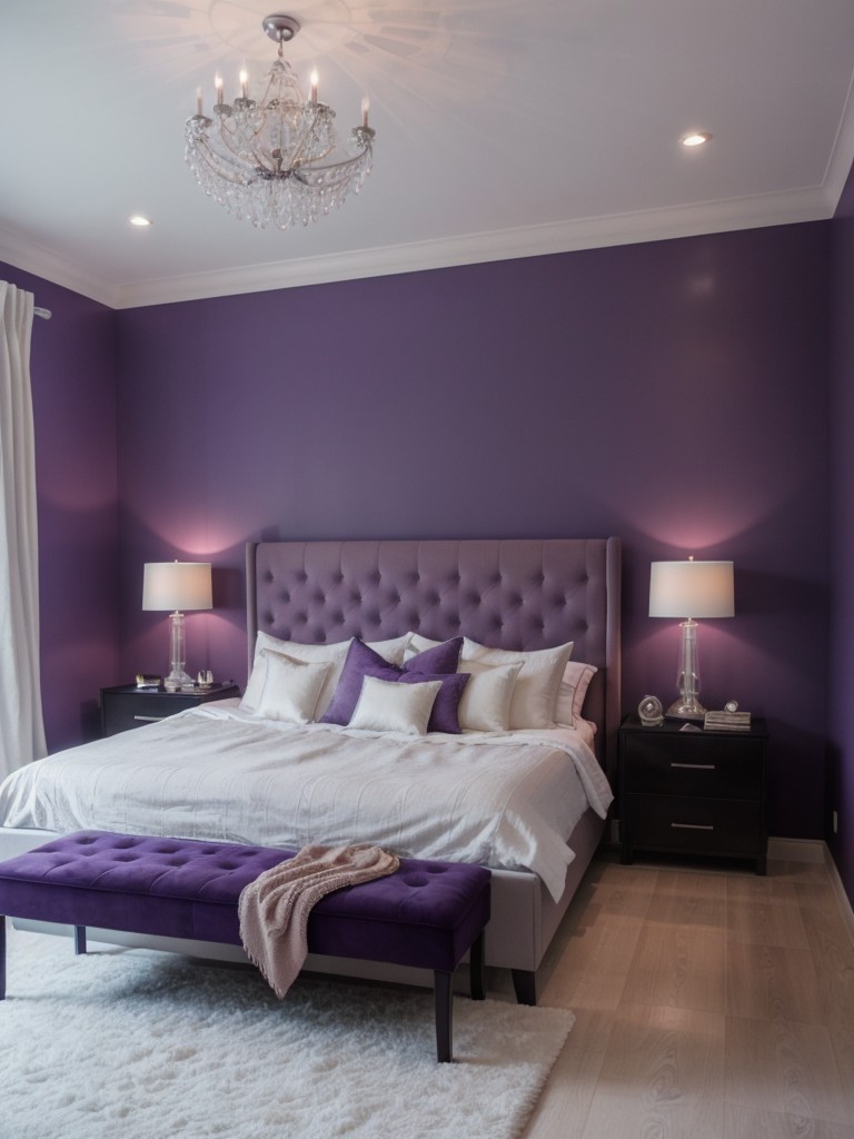 Chic Scandinavian Teen Bedroom with Luxe Purple Decor