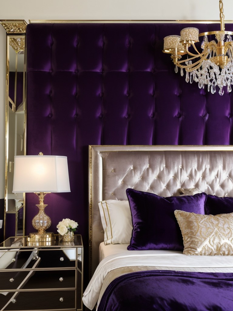 Glamorous Hollywood Regency Apartment: Luxurious Purple Bedroom Decor