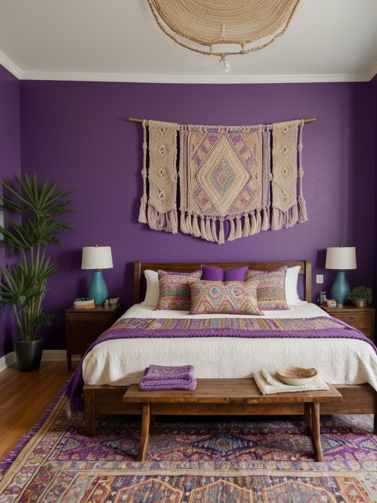 Boho Bedroom Bliss: Create a Purple Oasis with Patterns & Textures!