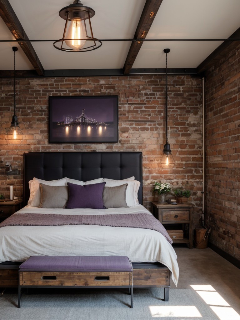 Industrial Chic: Cozy Purple Bedroom Retreat