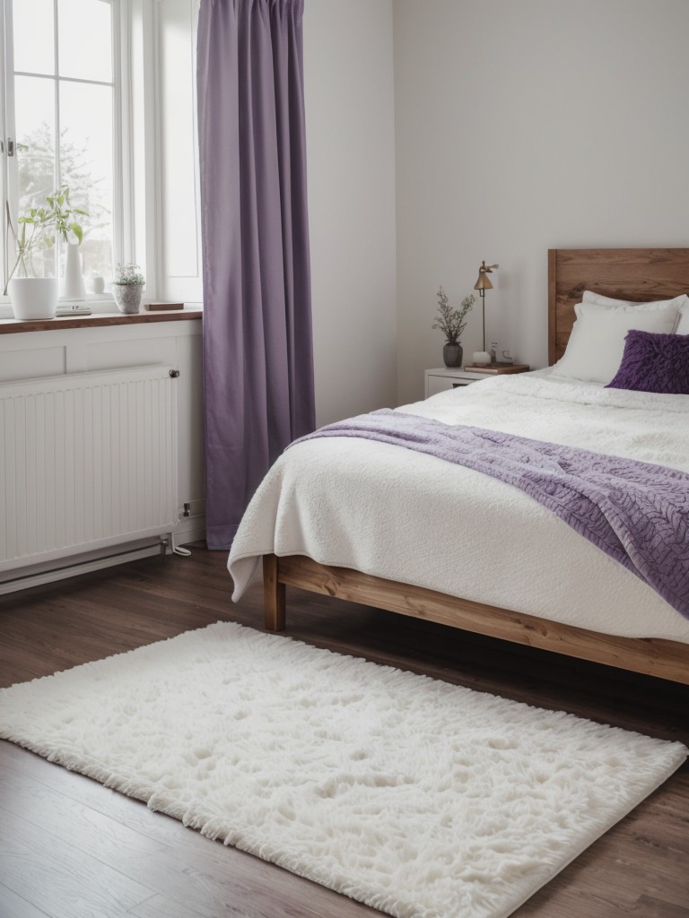 Scandinavian-inspired Purple Retreat: Cozy Apartment Bedroom