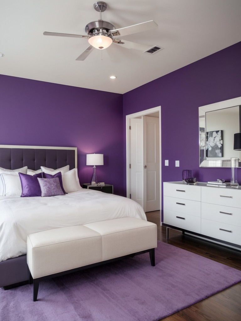 Stylish Minimalist Bedroom with Purple Accents.