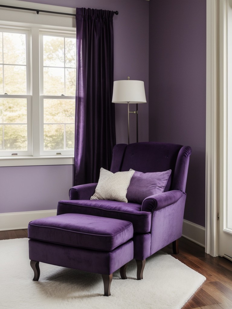 Cozy Bedroom Reading Nook with Purple Hues