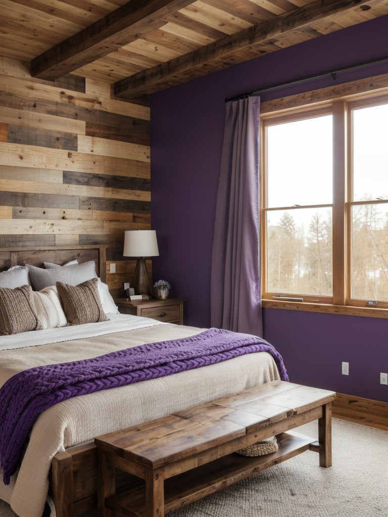 Chic Purple Apartment Bedroom with Natural Wood Accents